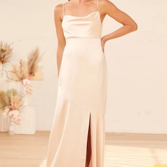 champagne dress lulus Champagne Midi Dress - Satin Dress - Tulip Dress - Midi Dress